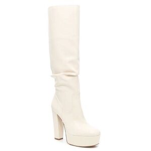 JLO by Jennifer Lopez White Primitina High Knee Faux Leather Platform Boots 8.5